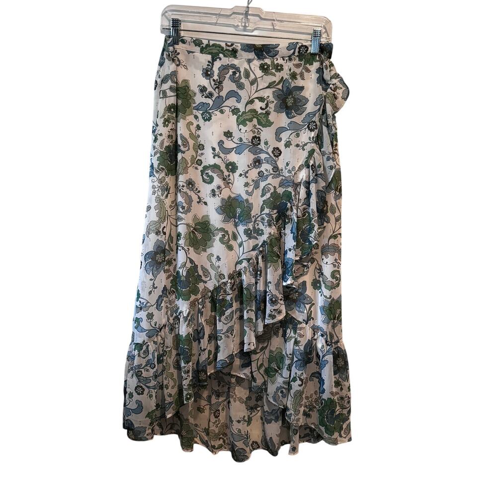 Vince Camuto Floral Hi-Lo Ruffle Romantic Feminine Midi/Maxi Skirt Women's S